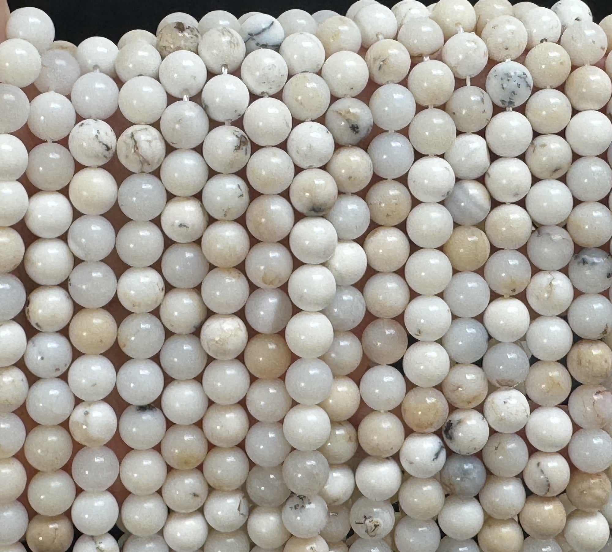 White Opal 8mm round natural gemstone beads 15.5" strand - Oz Beads 