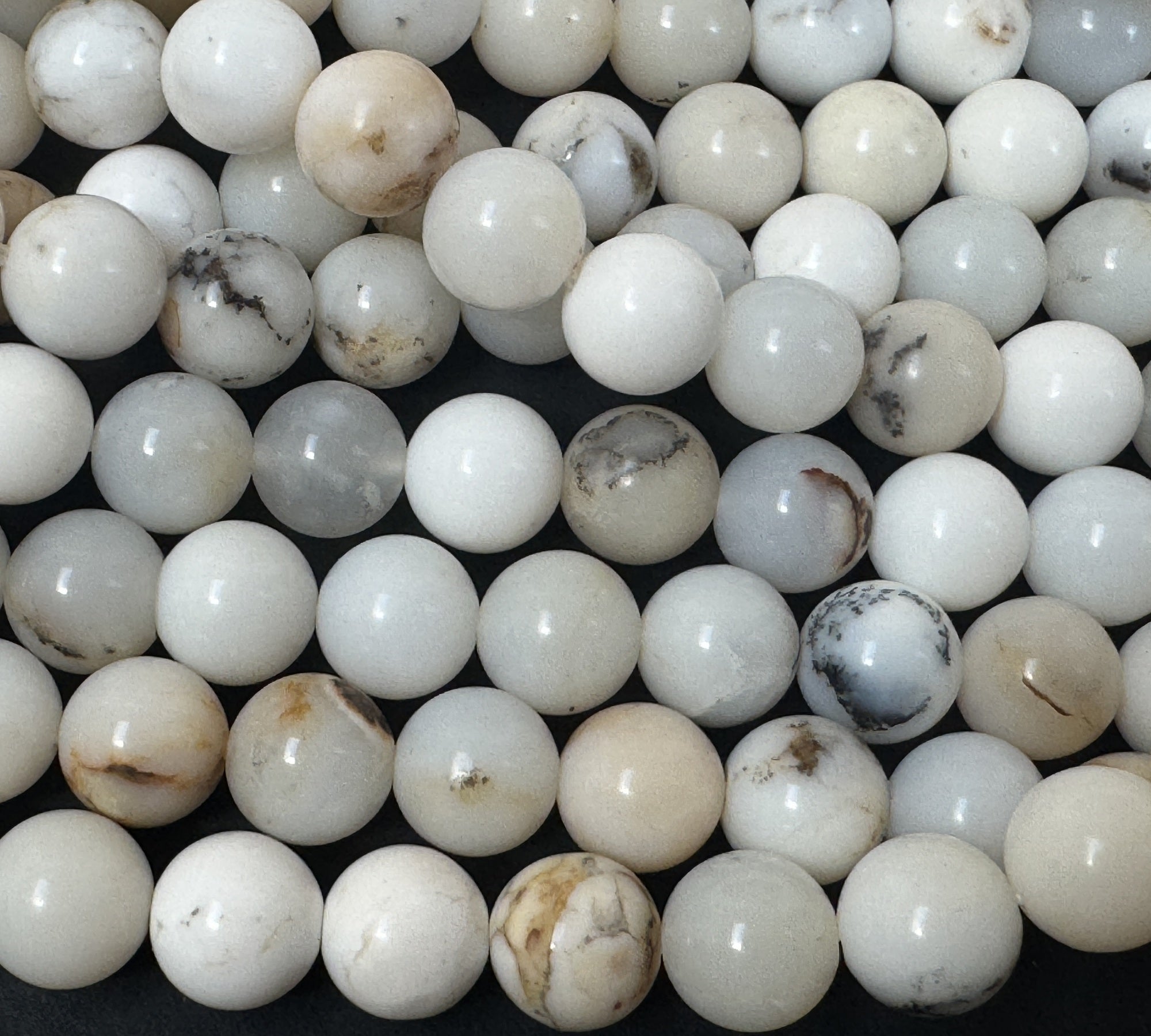 White Opal 8mm round natural gemstone beads 15.5" strand - Oz Beads 