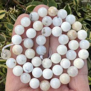 White Opal 8mm round natural gemstone beads 15.5" strand - Oz Beads 