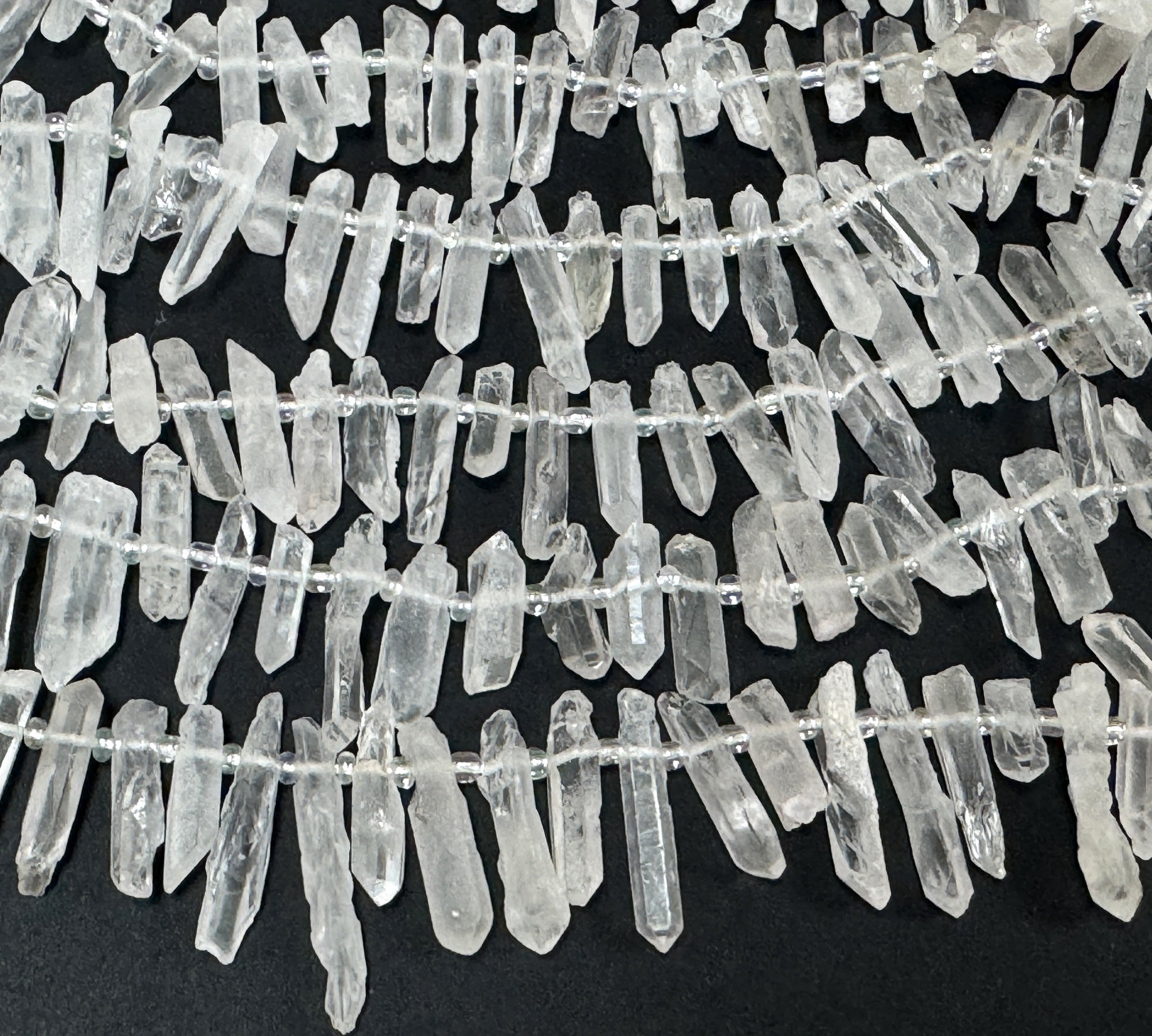 White Quartz raw top drilled points natural rock crystal beads 16" strand - Oz Beads 
