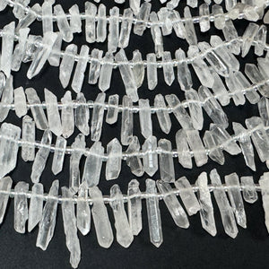 White Quartz raw top drilled points natural rock crystal beads 16" strand - Oz Beads 