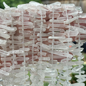 White Quartz raw top drilled points natural rock crystal beads 16" strand - Oz Beads 