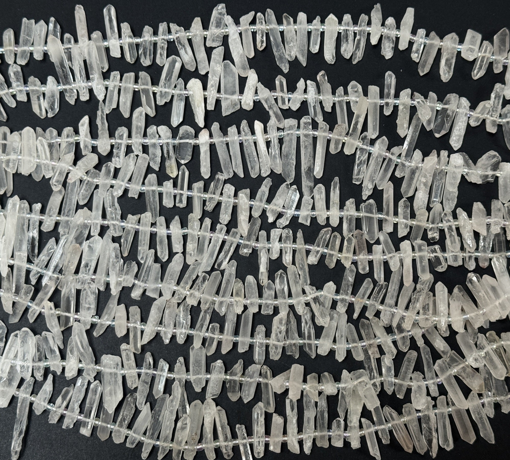 White Quartz raw top drilled points natural rock crystal beads 16" strand - Oz Beads 
