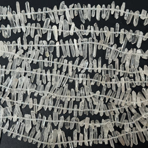 White Quartz raw top drilled points natural rock crystal beads 16" strand - Oz Beads 