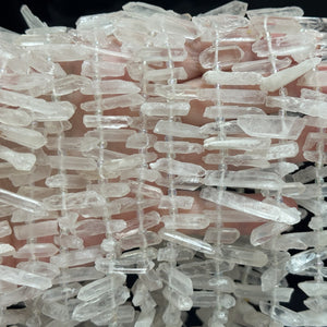 White Quartz raw top drilled points natural rock crystal beads 16" strand - Oz Beads 