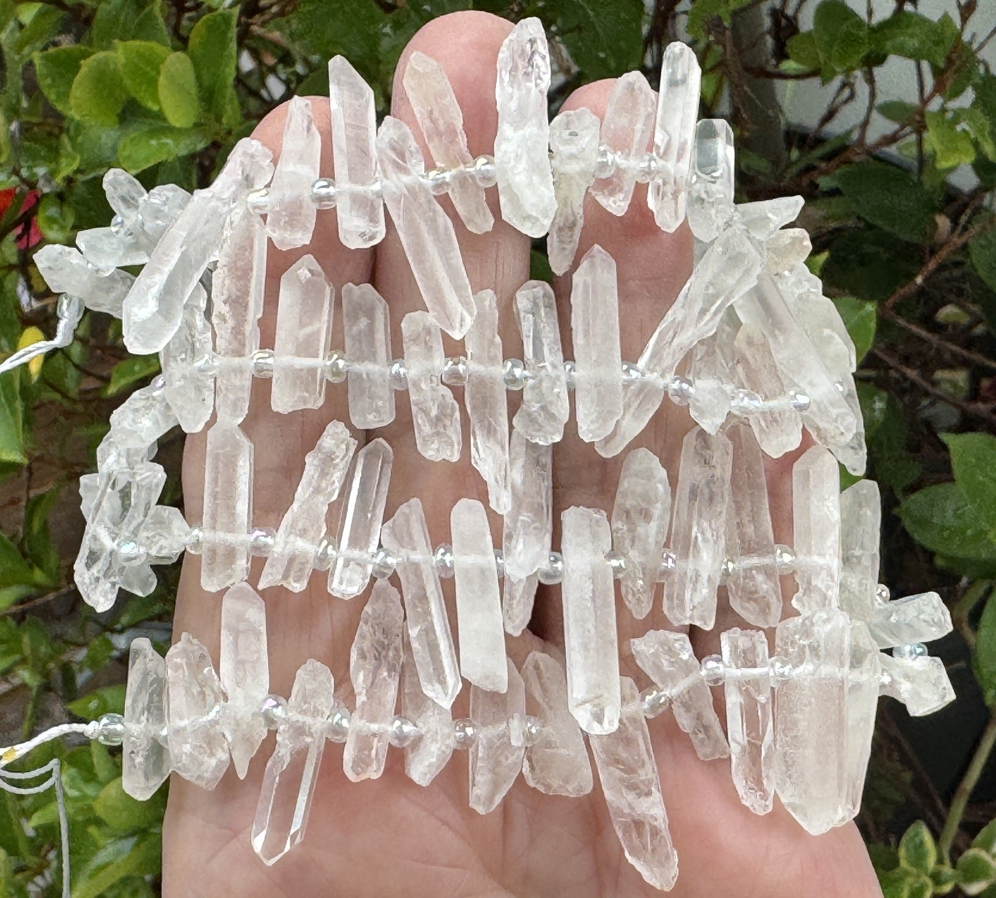 White Quartz raw top drilled points natural rock crystal beads 16" strand - Oz Beads 