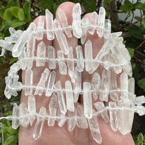 White Quartz raw top drilled points natural rock crystal beads 16" strand - Oz Beads 