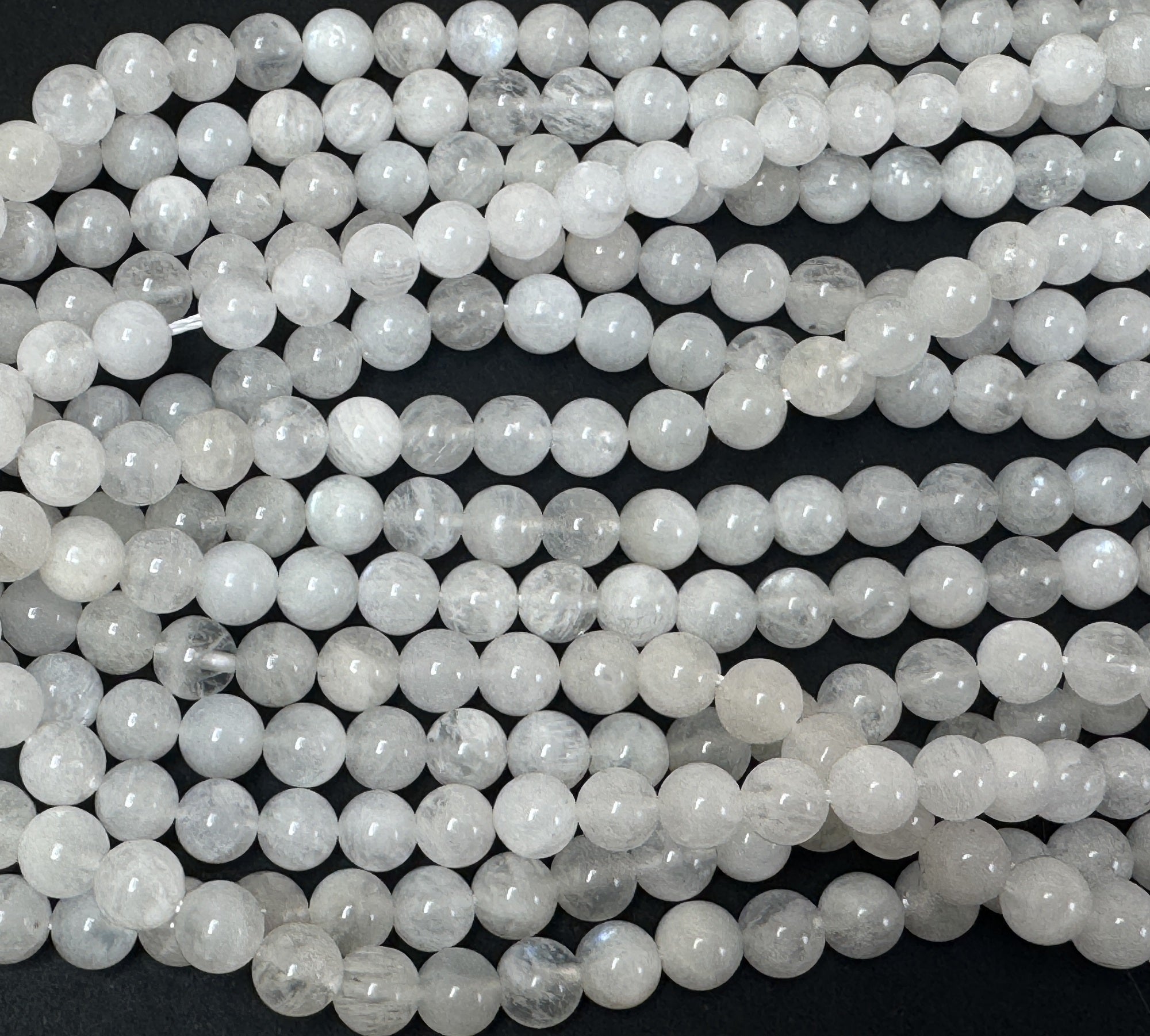 White Rainbow Moonstone 6mm round natural gemstone beads 15.5" strand - Oz Beads