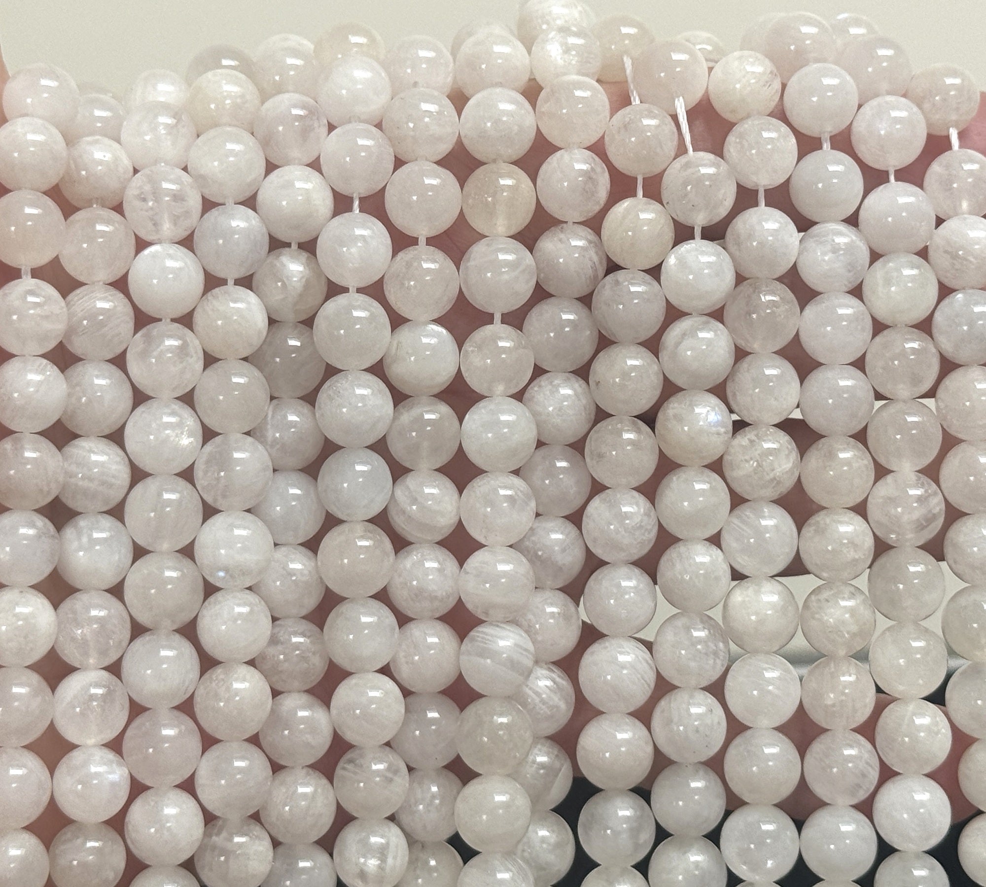 White Rainbow Moonstone 8mm round natural gemstone beads 15" strand