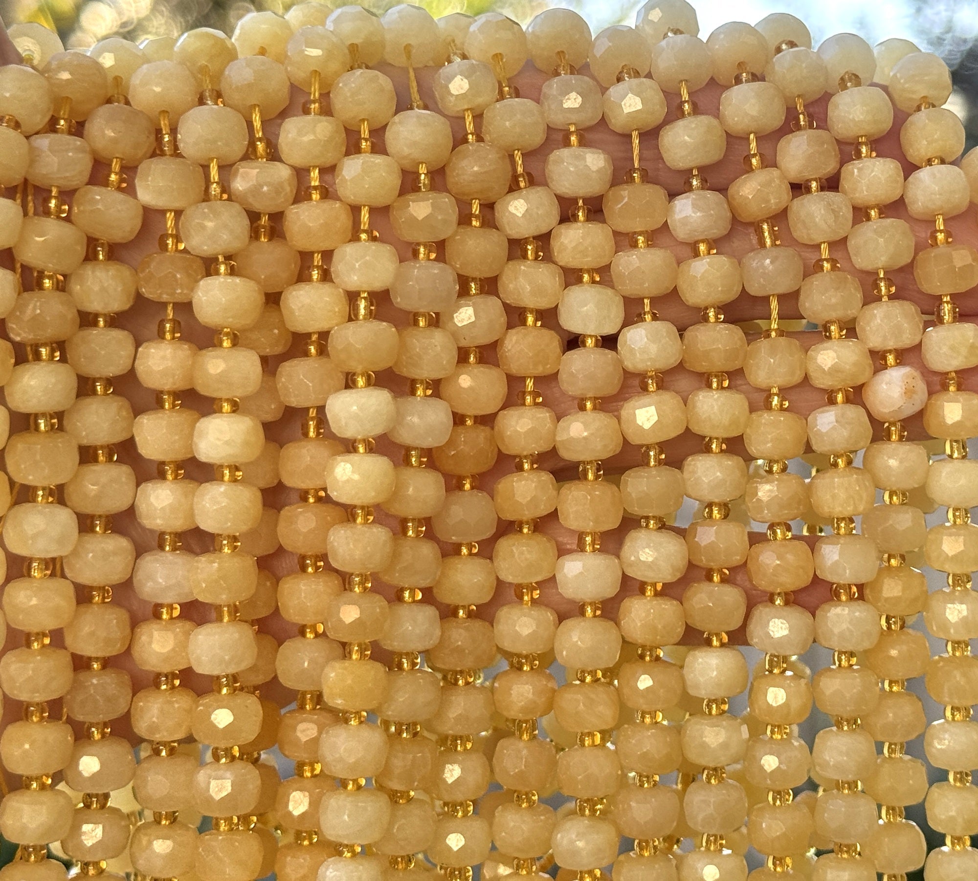 Yellow Calcite 6x8mm faceted rondelle gemstone beads 38cm strand - Oz Beads
