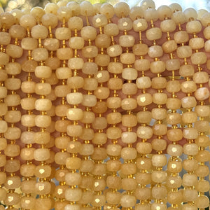 Yellow Calcite 6x8mm faceted rondelle gemstone beads 38cm strand - Oz Beads