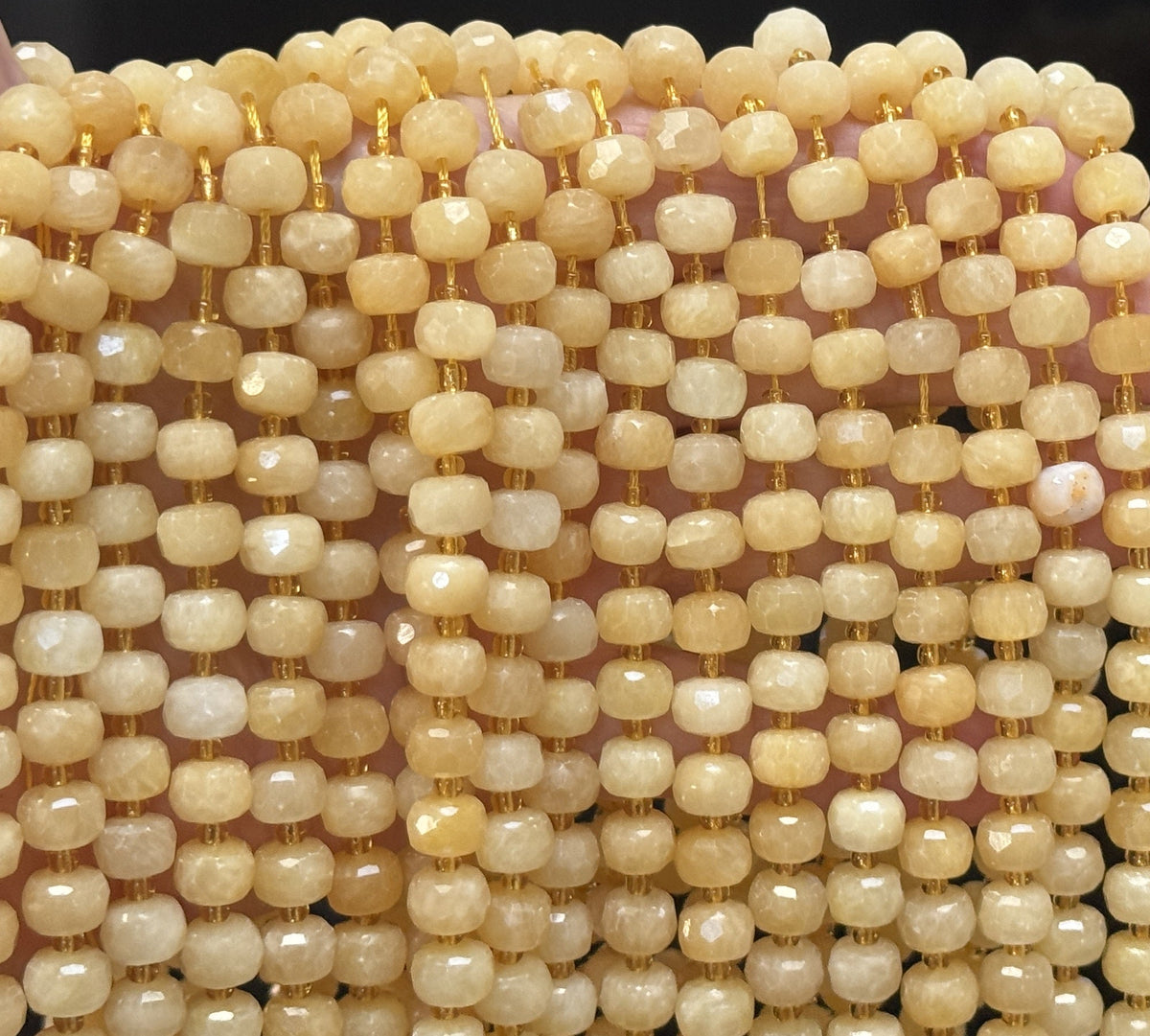 Yellow Calcite 6x8mm faceted rondelle gemstone beads 38cm strand - Oz Beads