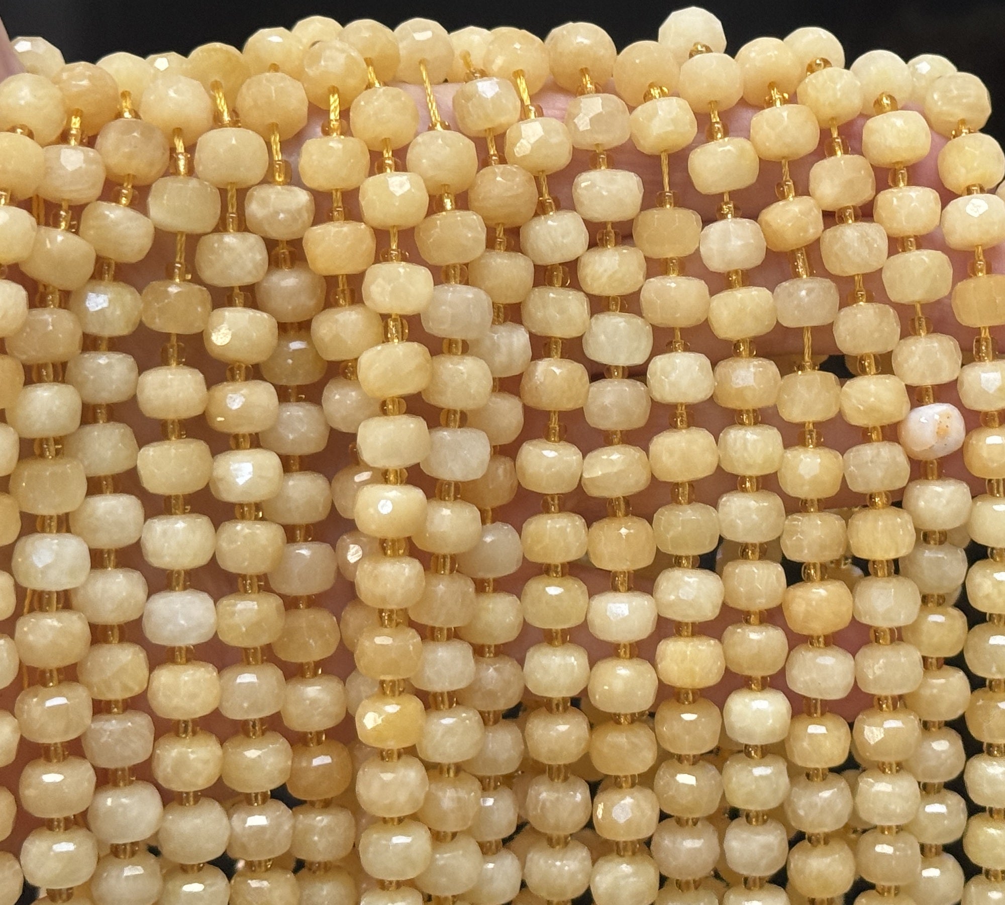 Yellow Calcite 6x8mm faceted rondelle gemstone beads 38cm strand - Oz Beads