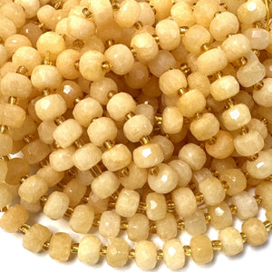 Yellow Calcite 6x8mm micro faceted rondelle beads 38cm strand - Oz Beads