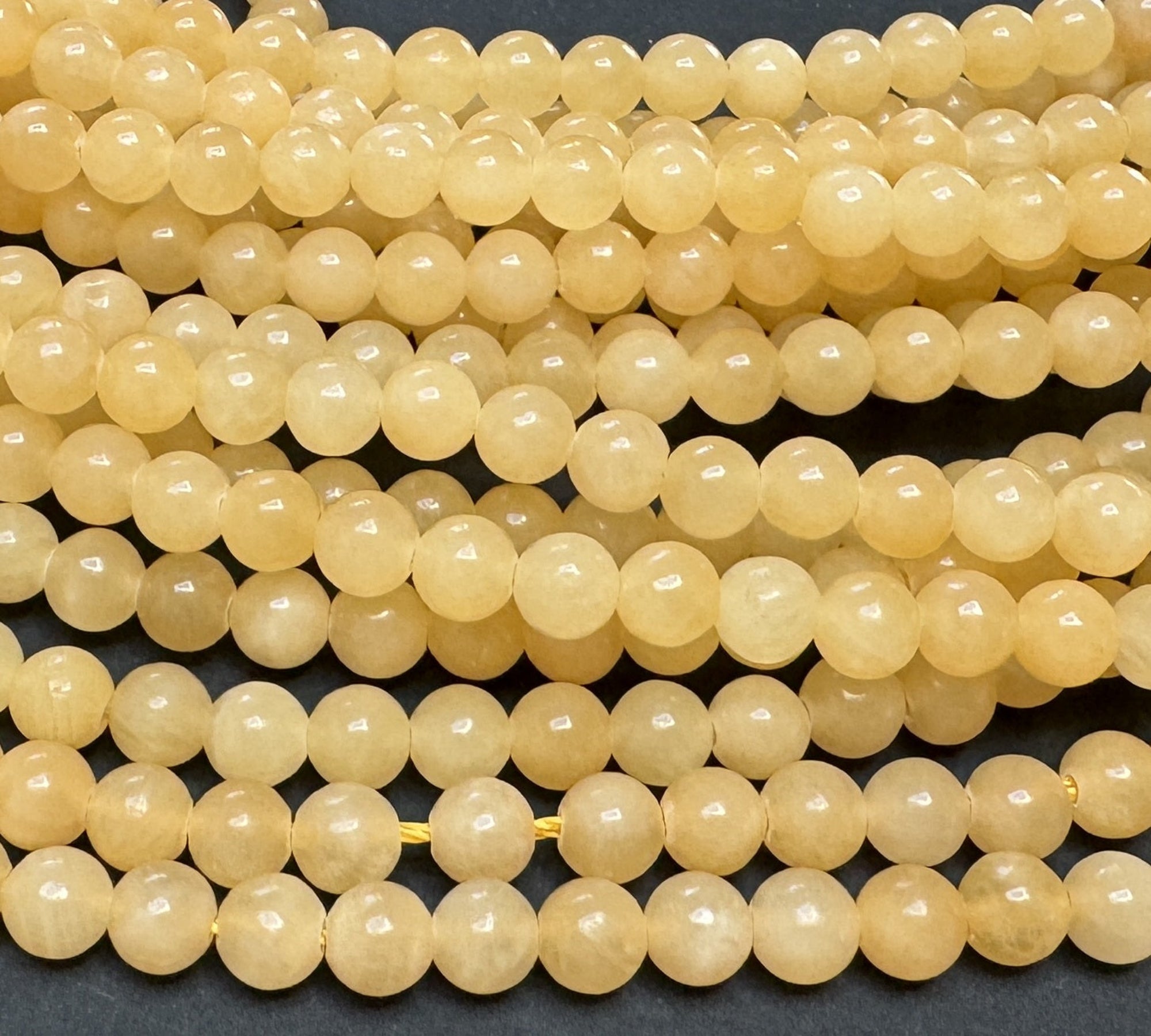 Yellow Honey Jade 6mm round natural gemstone beads 15" strand - Oz Beads 