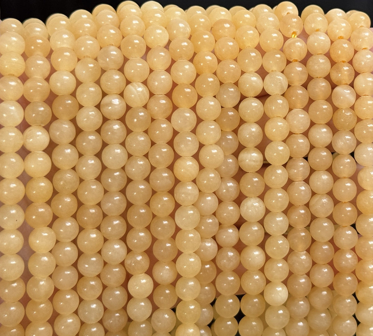 Yellow Honey Jade 6mm round natural gemstone beads 15" strand - Oz Beads 