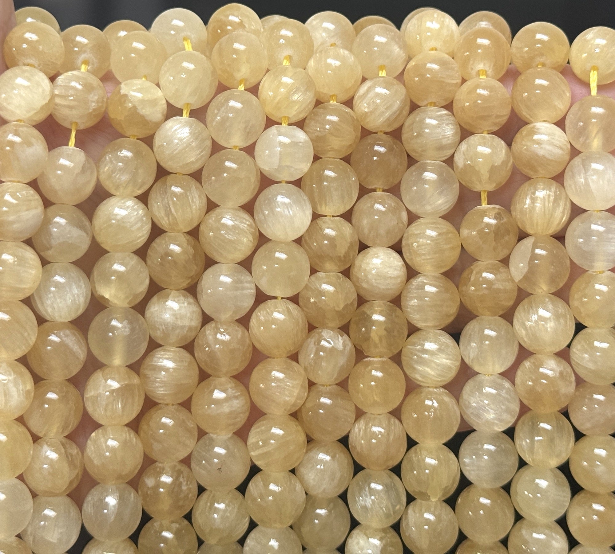 Yellow Selenite 10mm round natural gemstone beads 16" strand - Oz Beads 