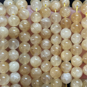 Yellow Selenite 10mm round natural gemstone beads 16" strand - Oz Beads 