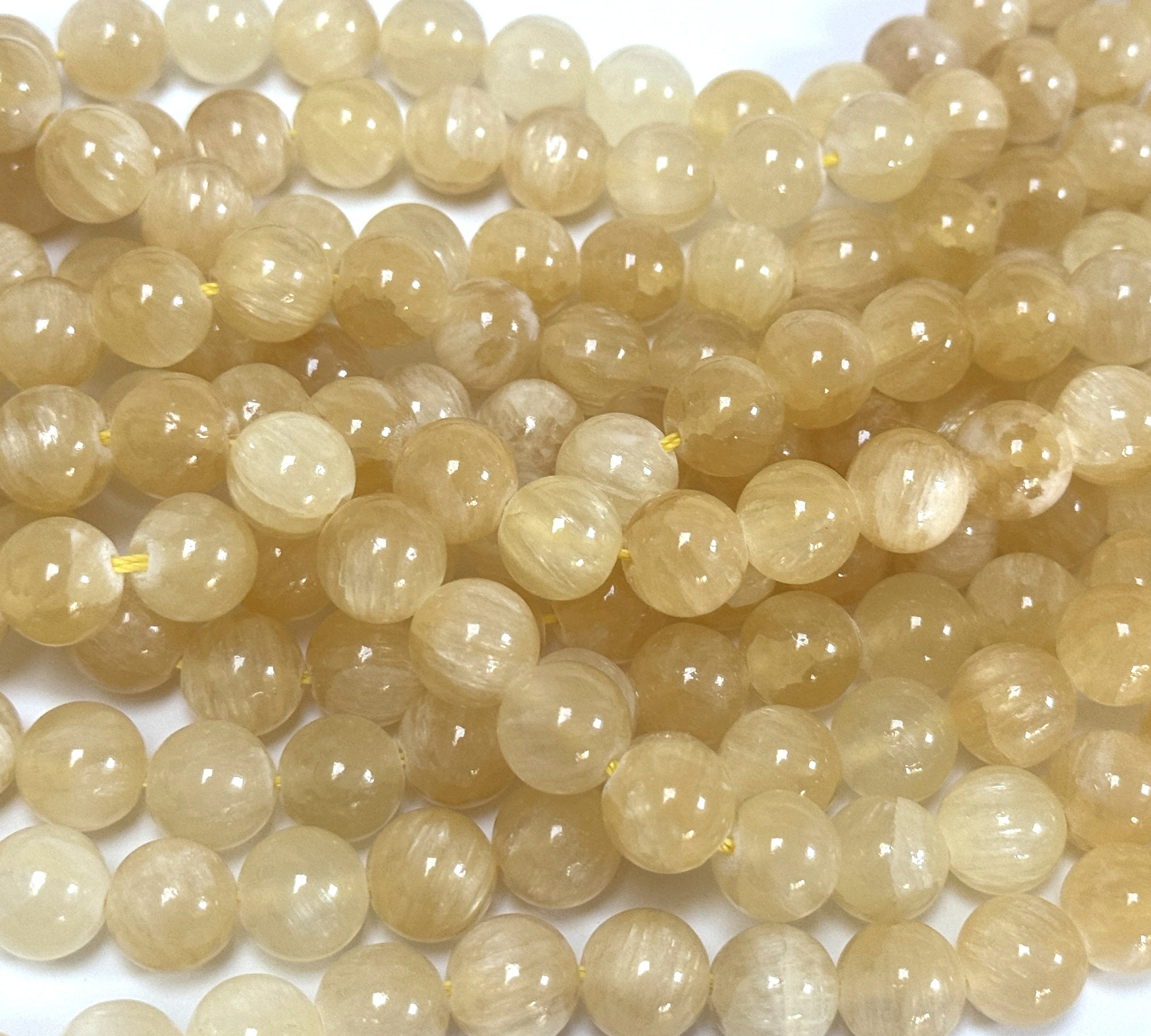 Yellow Selenite 10mm round natural gemstone beads 16" strand - Oz Beads 