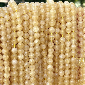 Yellow Selenite 6mm round natural gemstone beads 16" strand - Oz Beads 