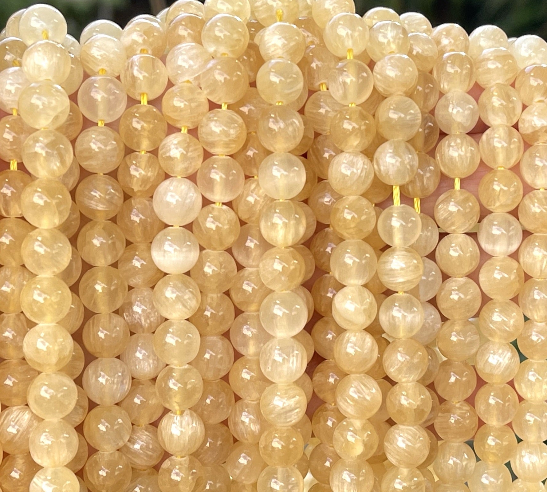 Yellow Selenite 8mm round natural gemstone beads 16" strand - Oz Beads 