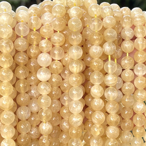 Yellow Selenite 8mm round natural gemstone beads 16" strand - Oz Beads 