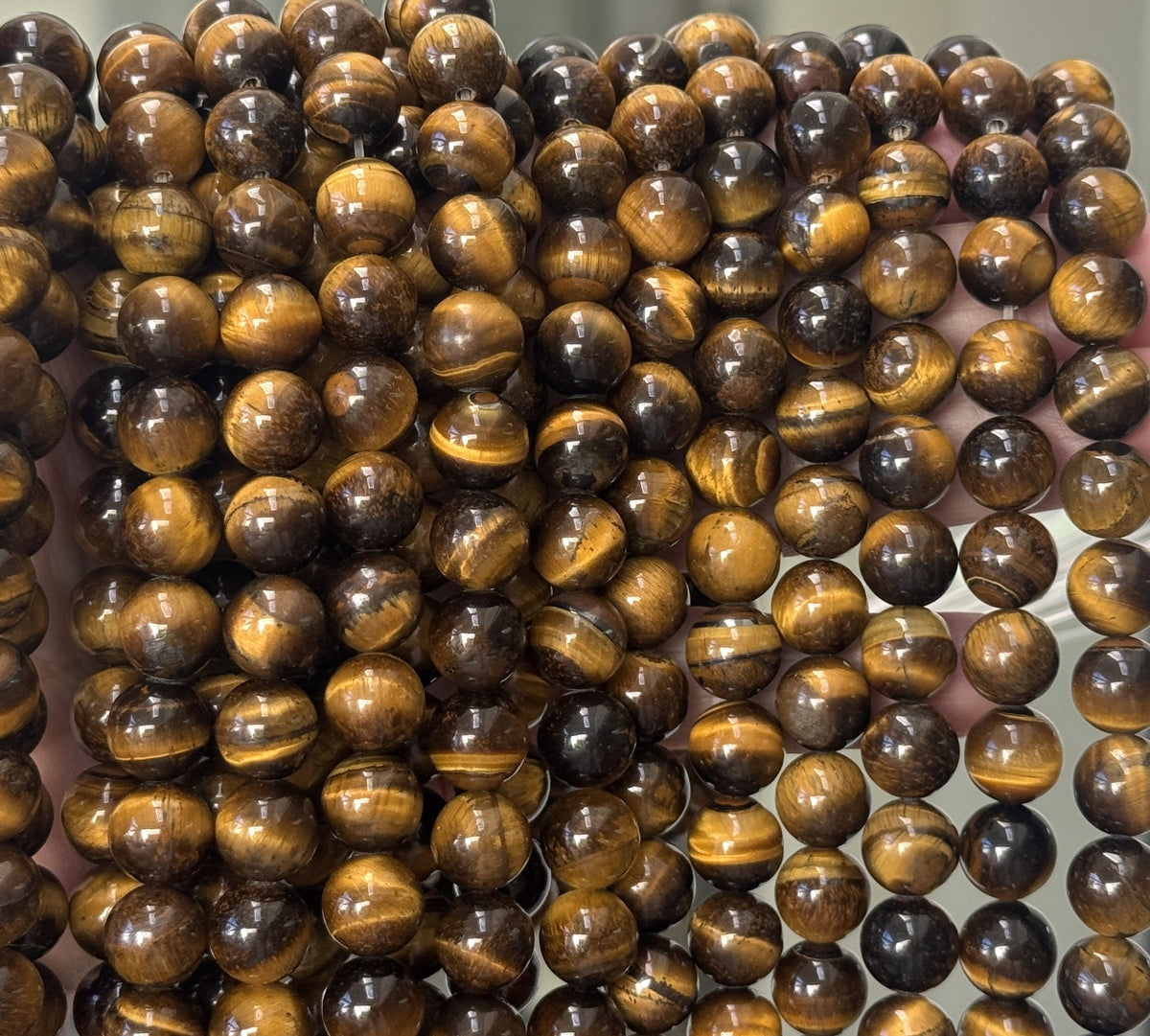 Yellow Tiger Eye 10mm round natural gemstone beads 15" strand - Oz Beads 