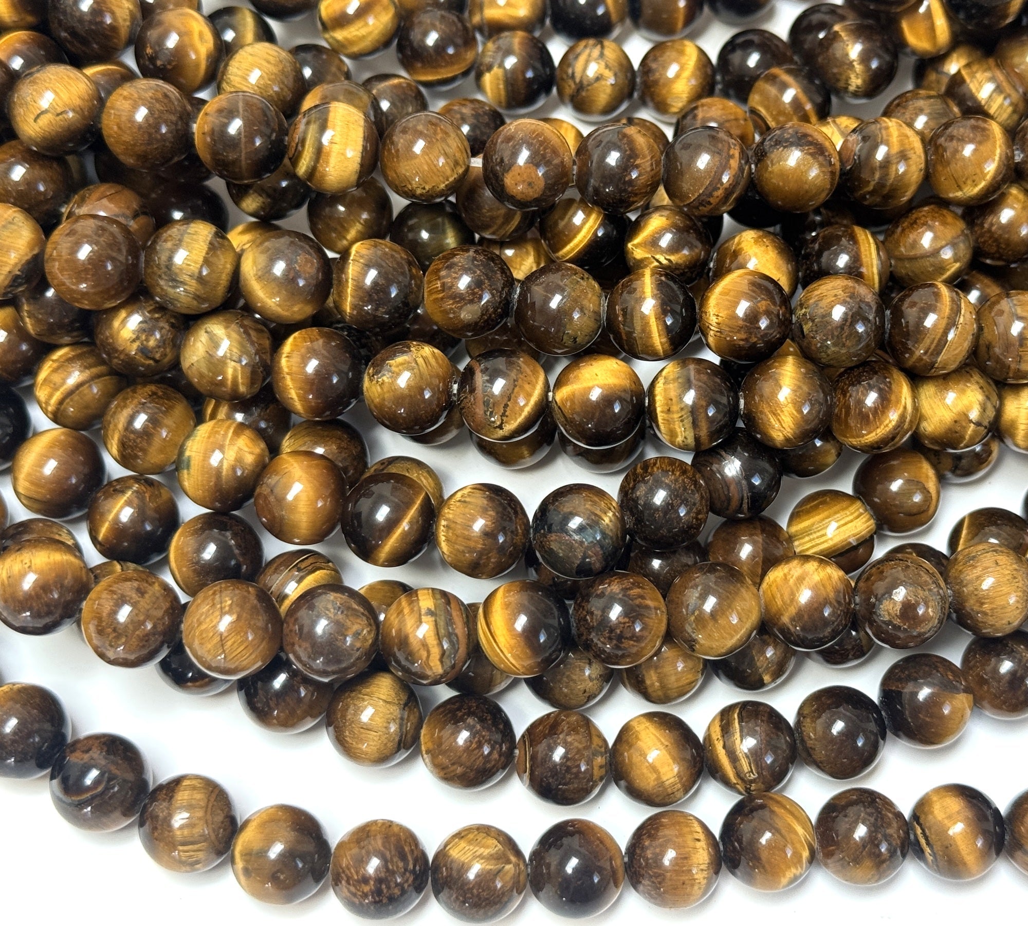 Yellow Tiger Eye 10mm round natural gemstone beads 15" strand - Oz Beads 