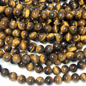 Yellow Tiger Eye 10mm round natural gemstone beads 15" strand - Oz Beads 