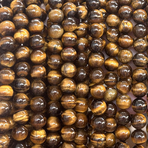 Yellow Tiger Eye 10mm round natural gemstone beads 15" strand - Oz Beads