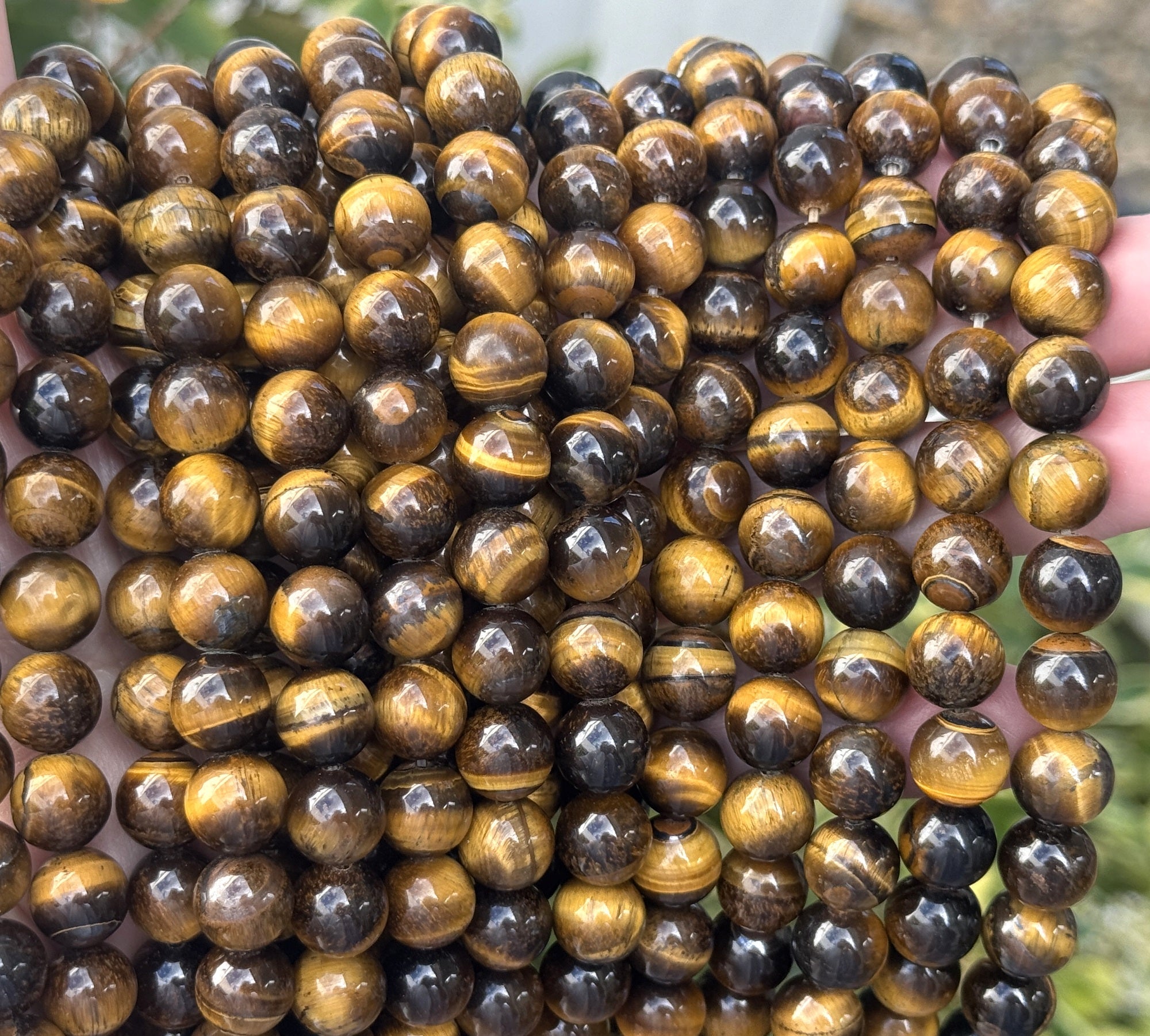 Yellow Tiger Eye 10mm round natural gemstone beads 15" strand - Oz Beads 