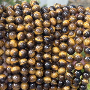 Yellow Tiger Eye 10mm round natural gemstone beads 15" strand - Oz Beads 