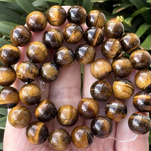 Yellow Tiger Eye 10mm round natural gemstone beads 15" strand - Oz Beads