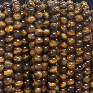 Yellow Tiger Eye 10mm round natural gemstone beads 15" strand - Oz Beads