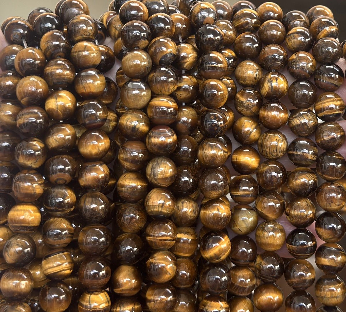 Yellow Tiger Eye 10mm round natural gemstone beads 15" strand - Oz Beads