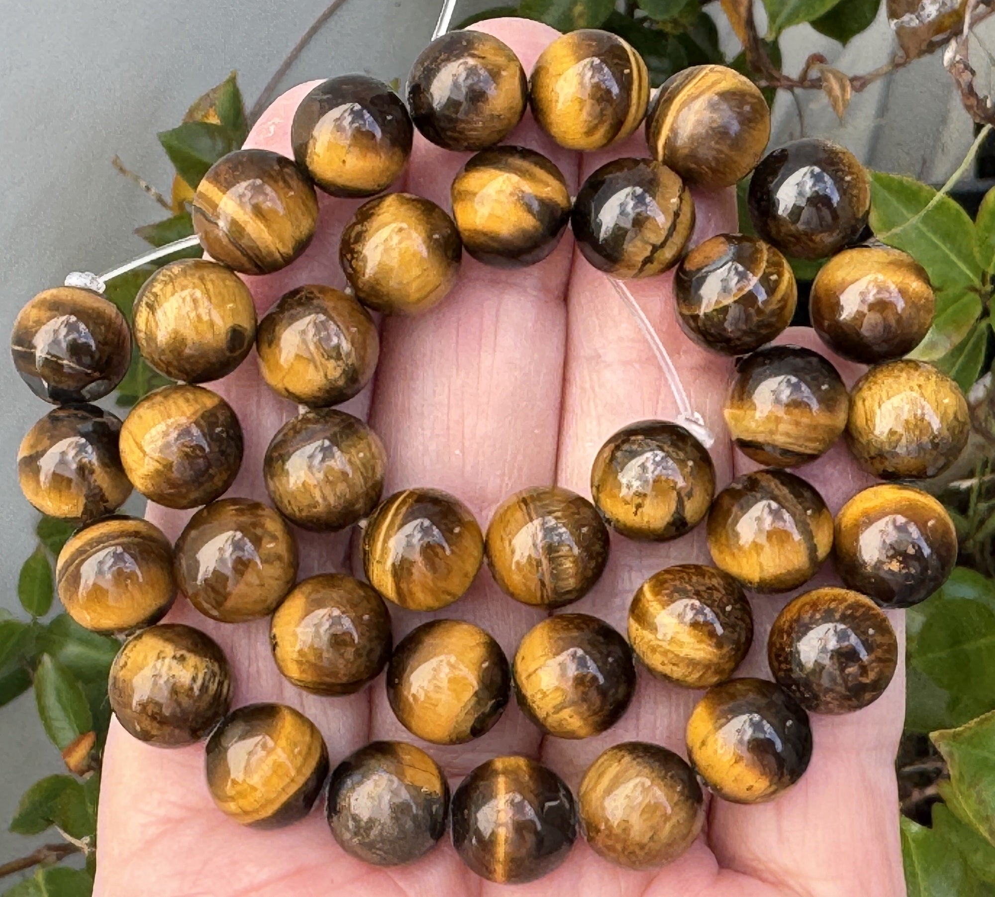 Yellow Tiger Eye 10mm round natural gemstone beads 15" strand - Oz Beads 