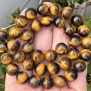 Yellow Tiger Eye 10mm round natural gemstone beads 15" strand - Oz Beads 
