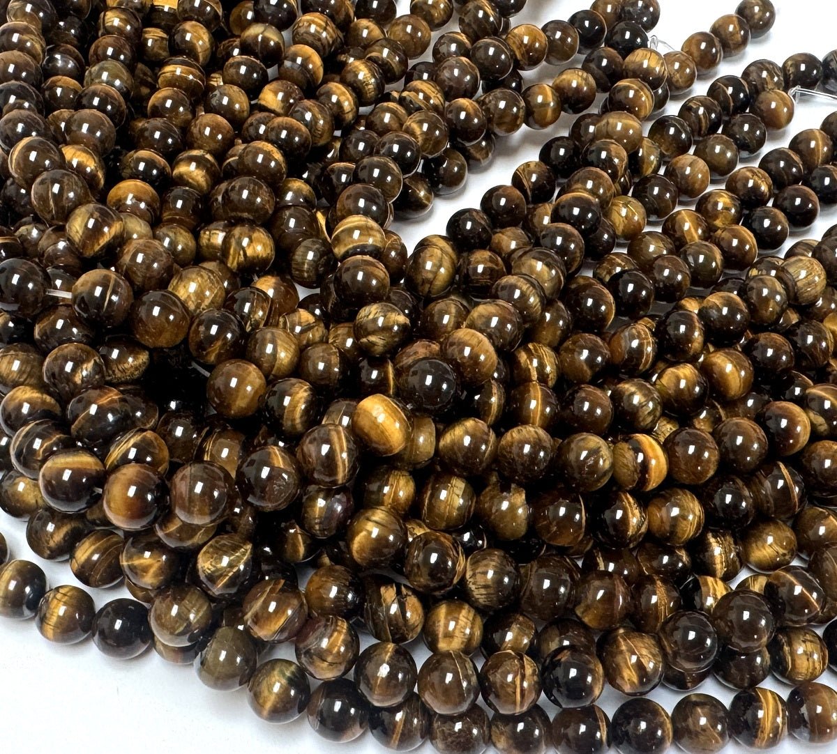 Yellow Tiger Eye 10mm round natural gemstone beads 15" strand - Oz Beads