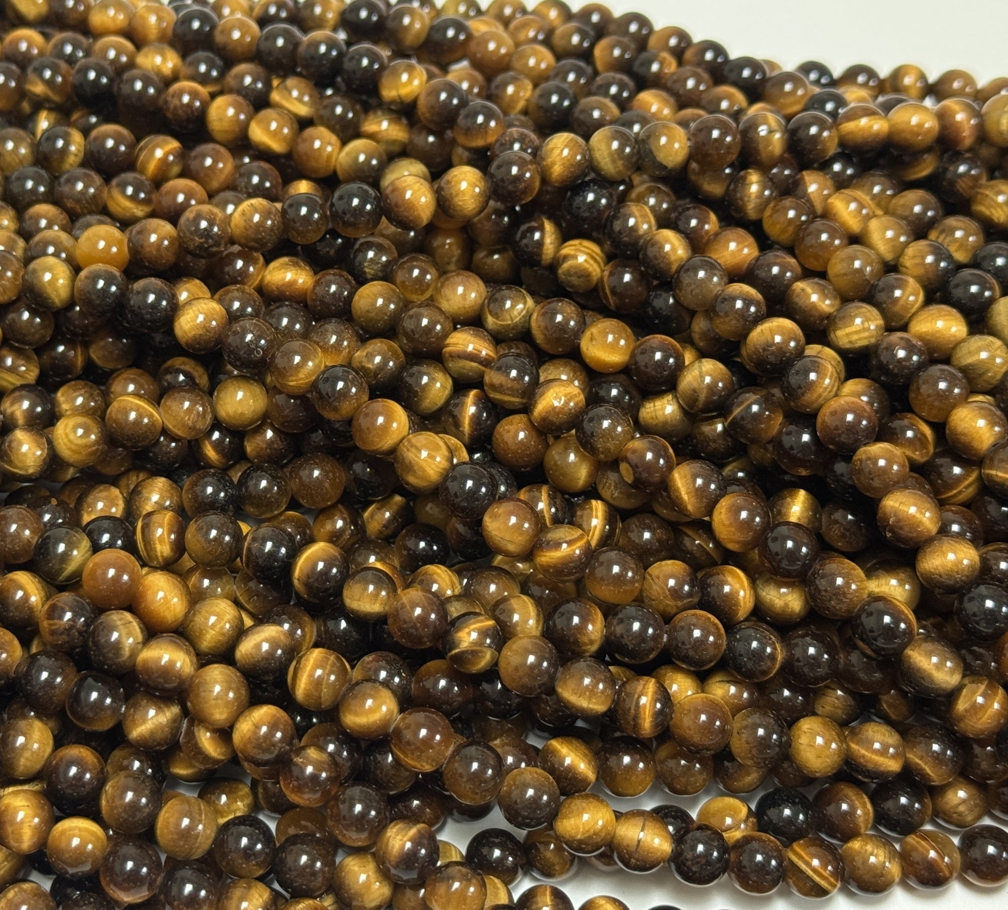 Yellow Tiger Eye 6mm round polished gemstone beads 15" strand - Oz Beads 