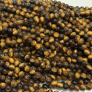 Yellow Tiger Eye 6mm round polished gemstone beads 15" strand - Oz Beads 