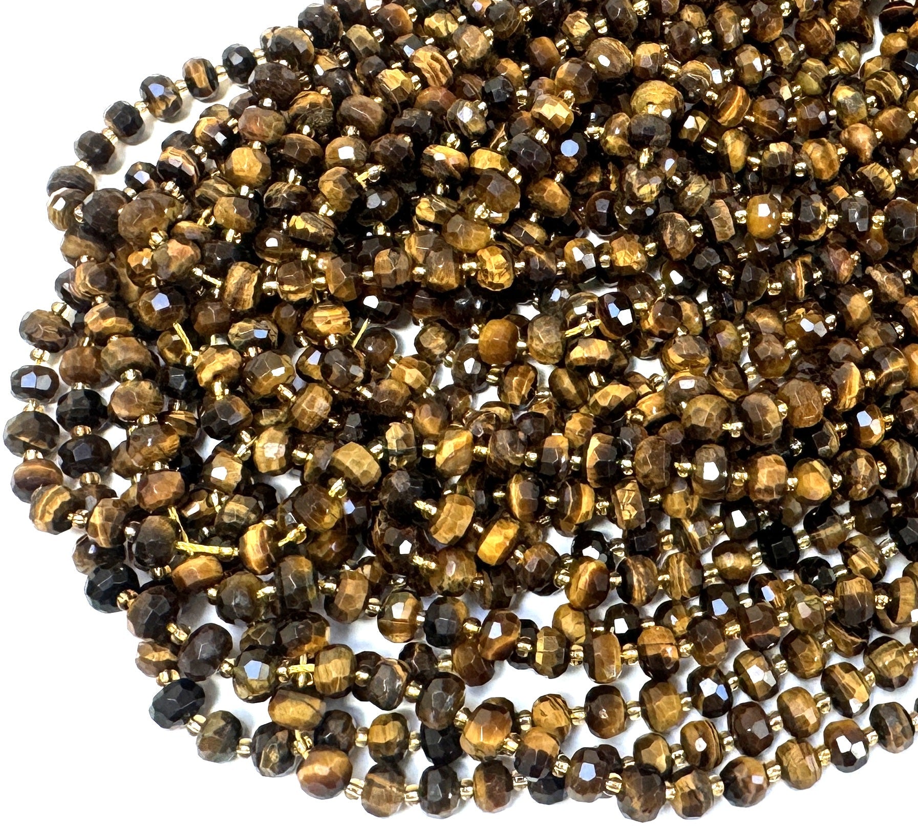 Yellow Tiger Eye 6x8mm faceted rondelle gemstone beads 38cm strand - Oz Beads