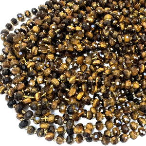 Yellow Tiger Eye 6x8mm faceted rondelle gemstone beads 38cm strand - Oz Beads