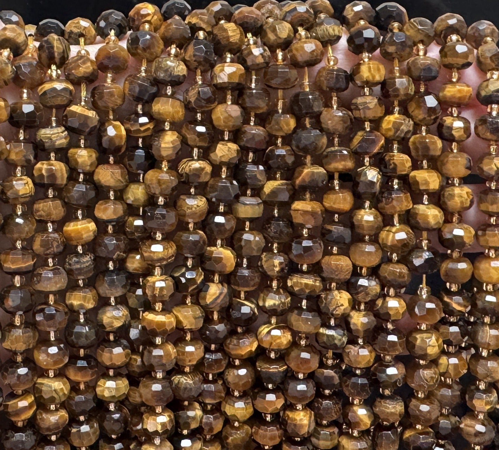 Yellow Tiger Eye 6x8mm faceted rondelle gemstone beads 38cm strand - Oz Beads