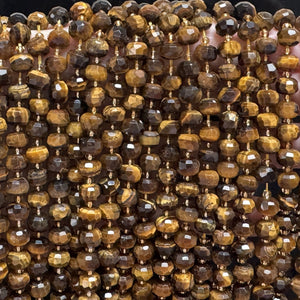 Yellow Tiger Eye 6x8mm faceted rondelle gemstone beads 38cm strand - Oz Beads