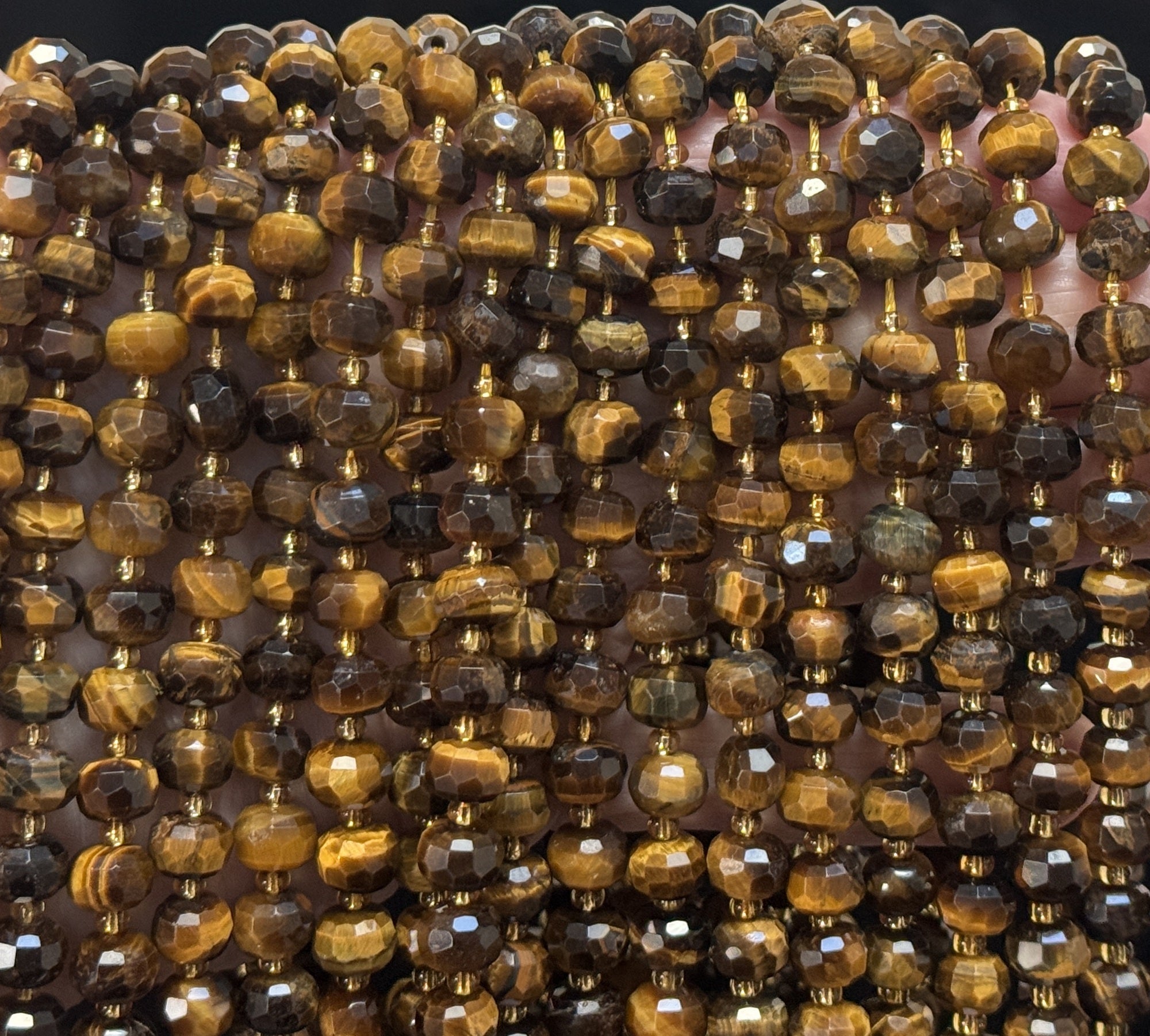 Yellow Tiger Eye 6x8mm faceted rondelle gemstone beads 38cm strand - Oz Beads