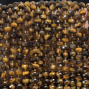 Yellow Tiger Eye 6x8mm faceted rondelle gemstone beads 38cm strand - Oz Beads