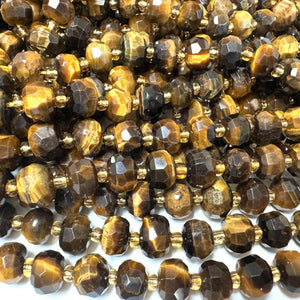 Yellow Tiger Eye 6x8mm faceted rondelle gemstone beads 38cm strand - Oz Beads