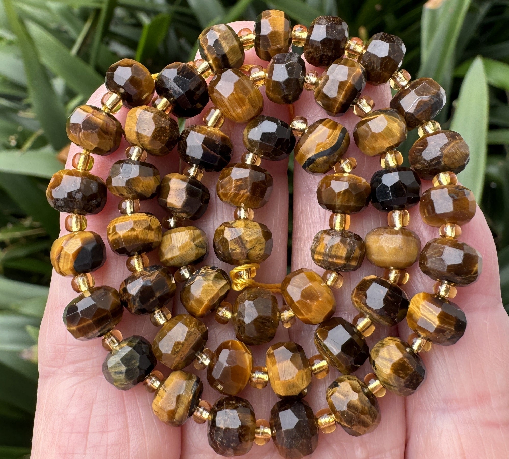 Yellow Tiger Eye 6x8mm faceted rondelle gemstone beads 38cm strand - Oz Beads