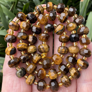 Yellow Tiger Eye 6x8mm faceted rondelle gemstone beads 38cm strand - Oz Beads