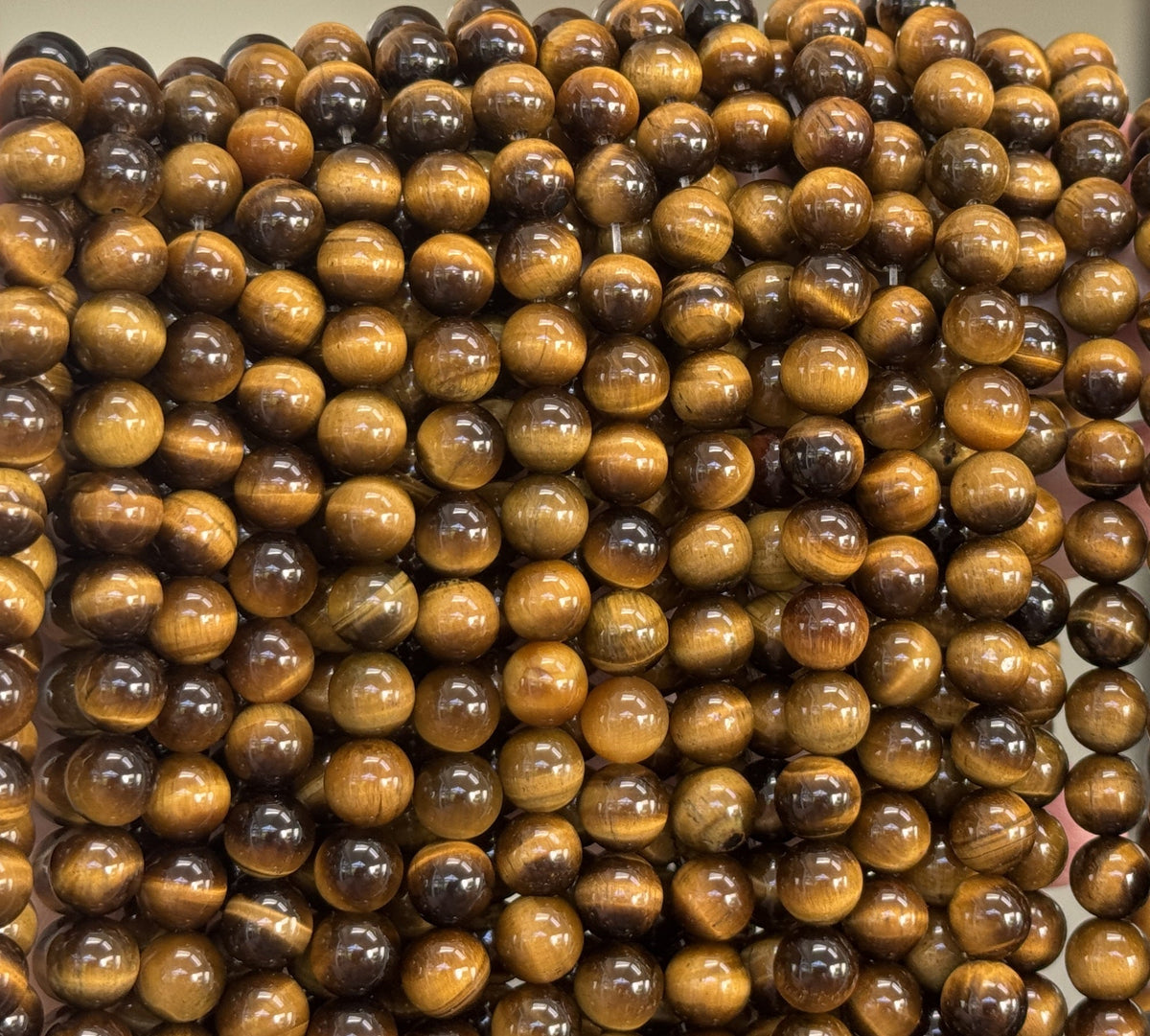 Yellow Tiger Eye 8mm round natural gemstone beads 15" strand - Oz Beads 